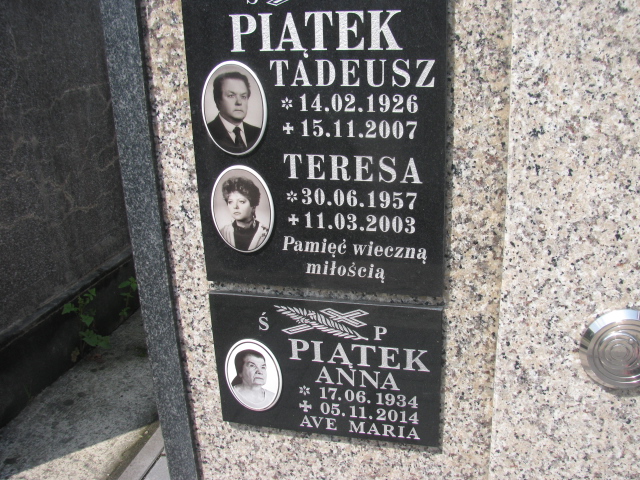 Anna Piątek 1934 Tarnów - Grobonet - Wyszukiwarka osób pochowanych